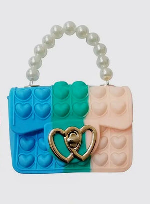 Blue Multi Color Heart Push Pop Mini Purse