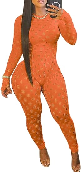 Hollow Out Orange Jumpsuit