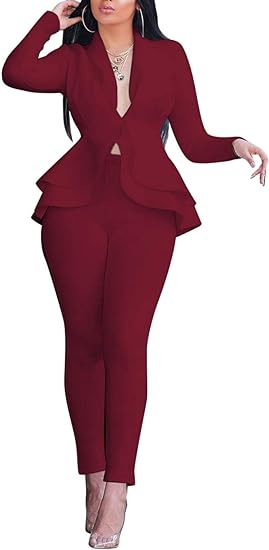 Wine Ruffles Pant Suit