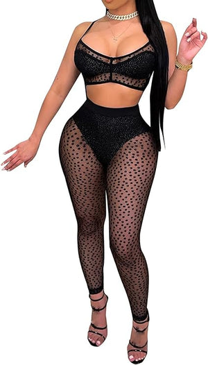 Black Sheer Mesh Bodycon Set