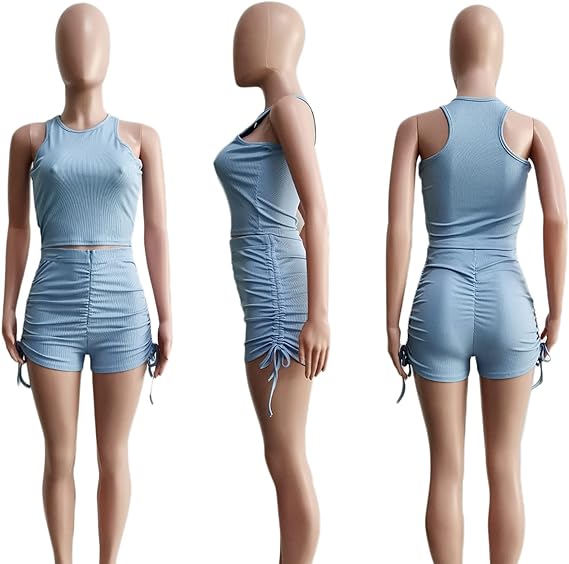 Blue Ribbed Racerback Short Set