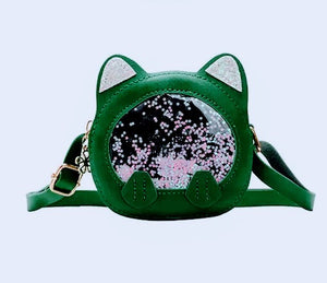 Green Lovely Cat Sparkle Crossbody