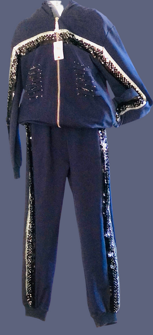 Navy Sequins Track Suit