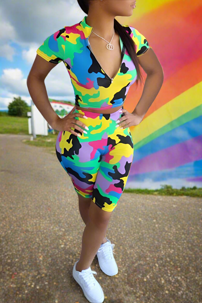 Camo Multi-Colored Biker Set