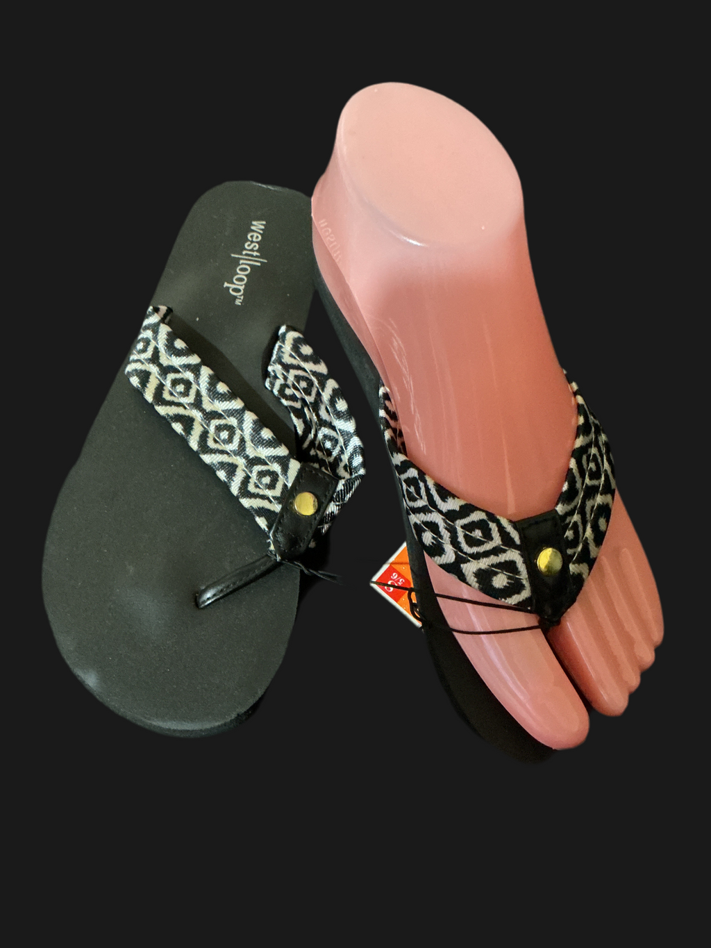 White/Black Thong Sandals