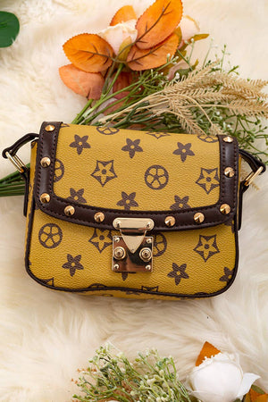 Mustard & Brown Star Print Spike Crossbody