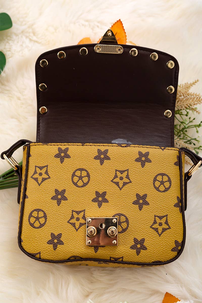 Mustard & Brown Star Print Spike Crossbody