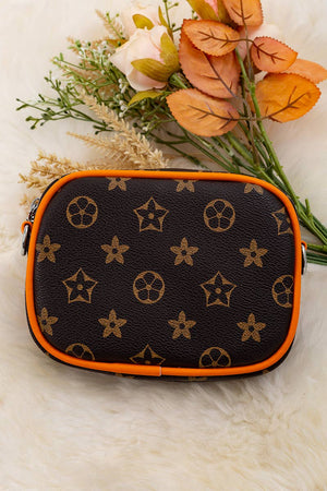 Wide Strap Orange/Brown Star Print Purse