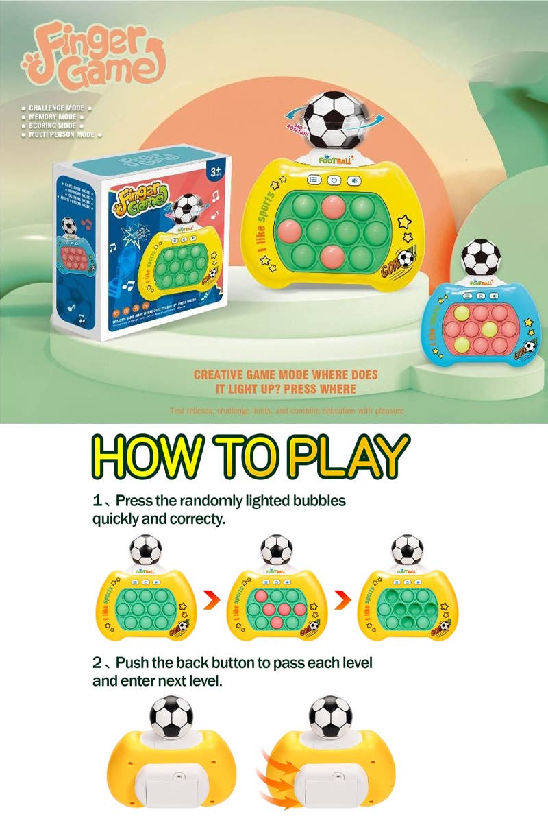 Soccer Ball Light-Up Bubble Push Pop Finger Game