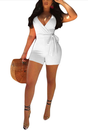 Wrap Front V Neck Jumpsuit with Belt