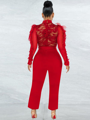 Red Lace Jumpsuit