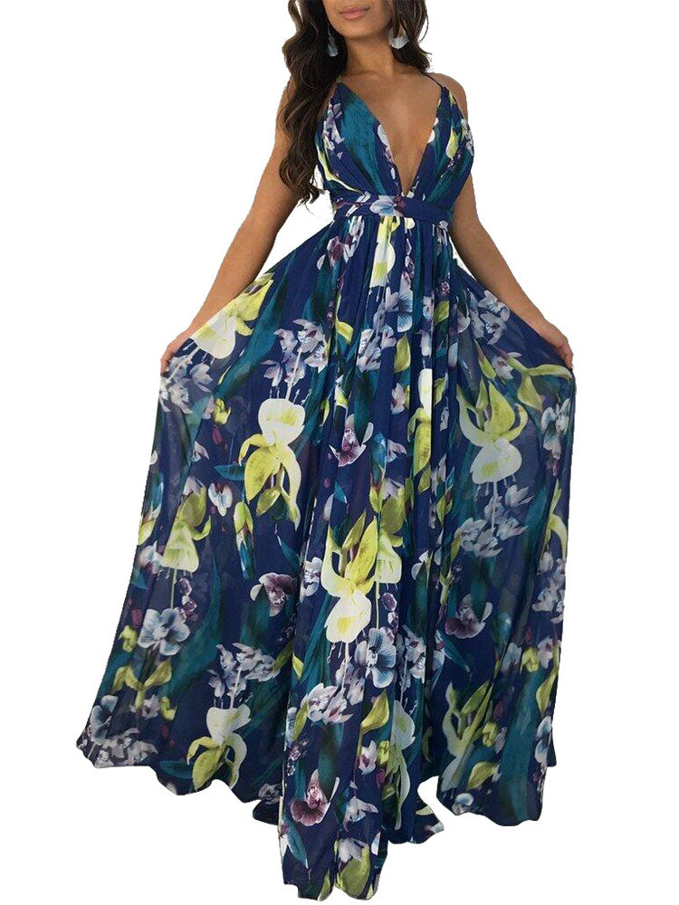 Sleeveless Print Boho Maxi Dress