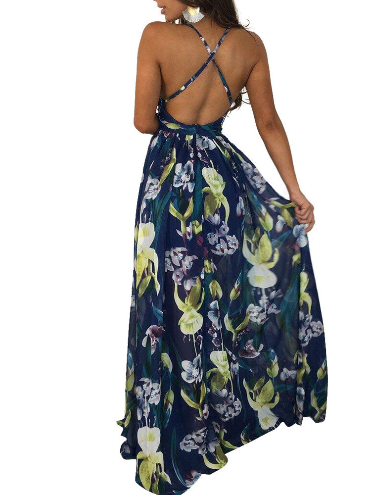 Sleeveless Print Boho Maxi Dress