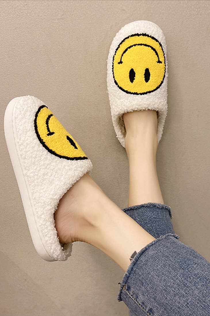 Smiley Face Plush Fluffy Slippers