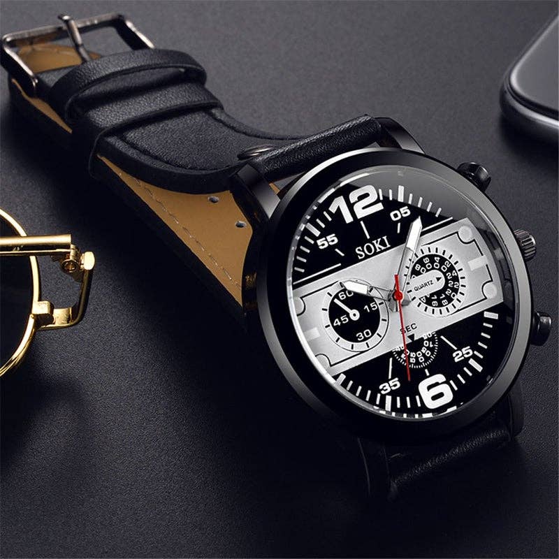 SOKI Luxury Brand Men Military Leather Strap Watch