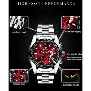 Men's Red Stainless Steel Band Luminous Quartz Watch