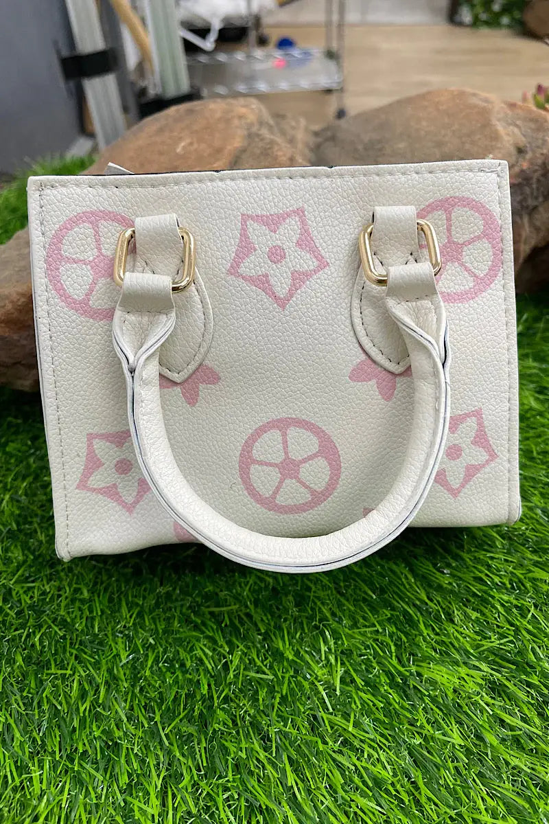 White w/Pink Star Printed Crossbody Purse. BBG60152005 M