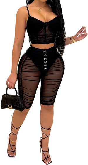 Black See Through Bodycon Ruch Set