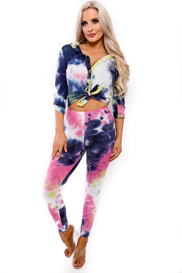 Navy-Pink Tie Legging  Set