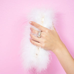 White Fancy Furry Boa Feather Clutch