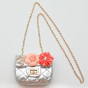 Silver Metallic Flower Purse