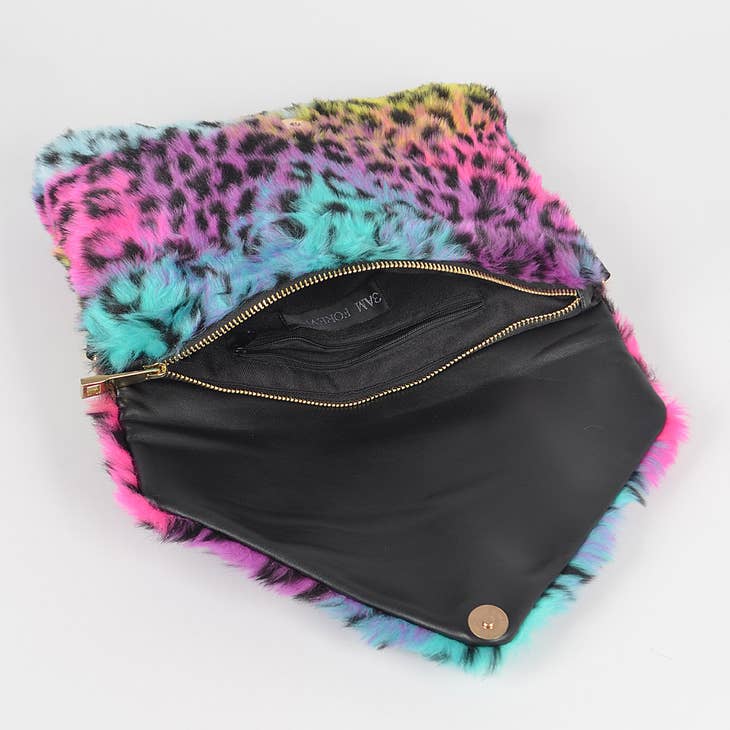 Multi Leo Faux Fur Envelope Clutch