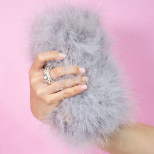 Grey Furry Boa Feather Clutch