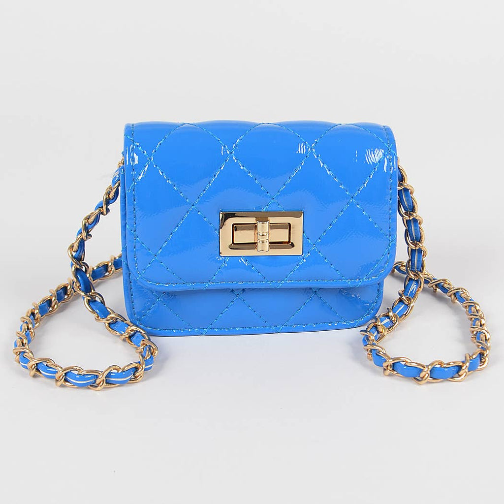 Glossy Quilted Mini Bag: Cobalt