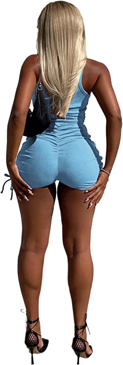 Blue Ribbed Racerback Short Set