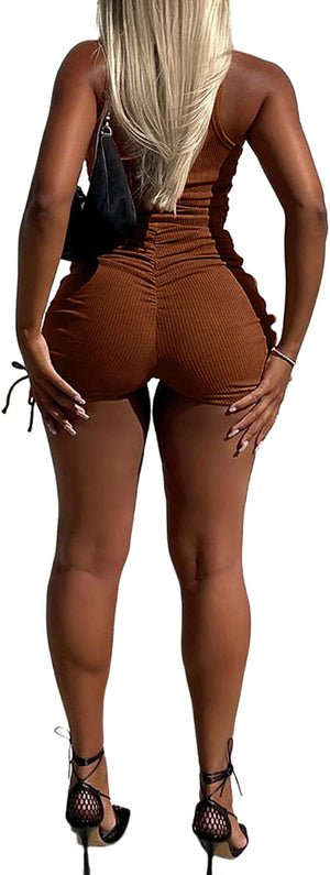 Brown Ribbed Racerback Short Set