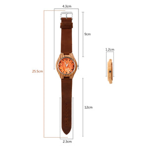 Men's Wooden Case With Leather Band Wrist Watch