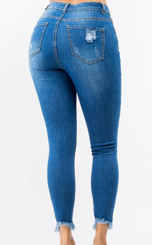 High Waisted Distressed Skinny Jeans