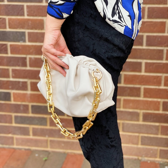 White Manhattan Girl Chain Link Clutch