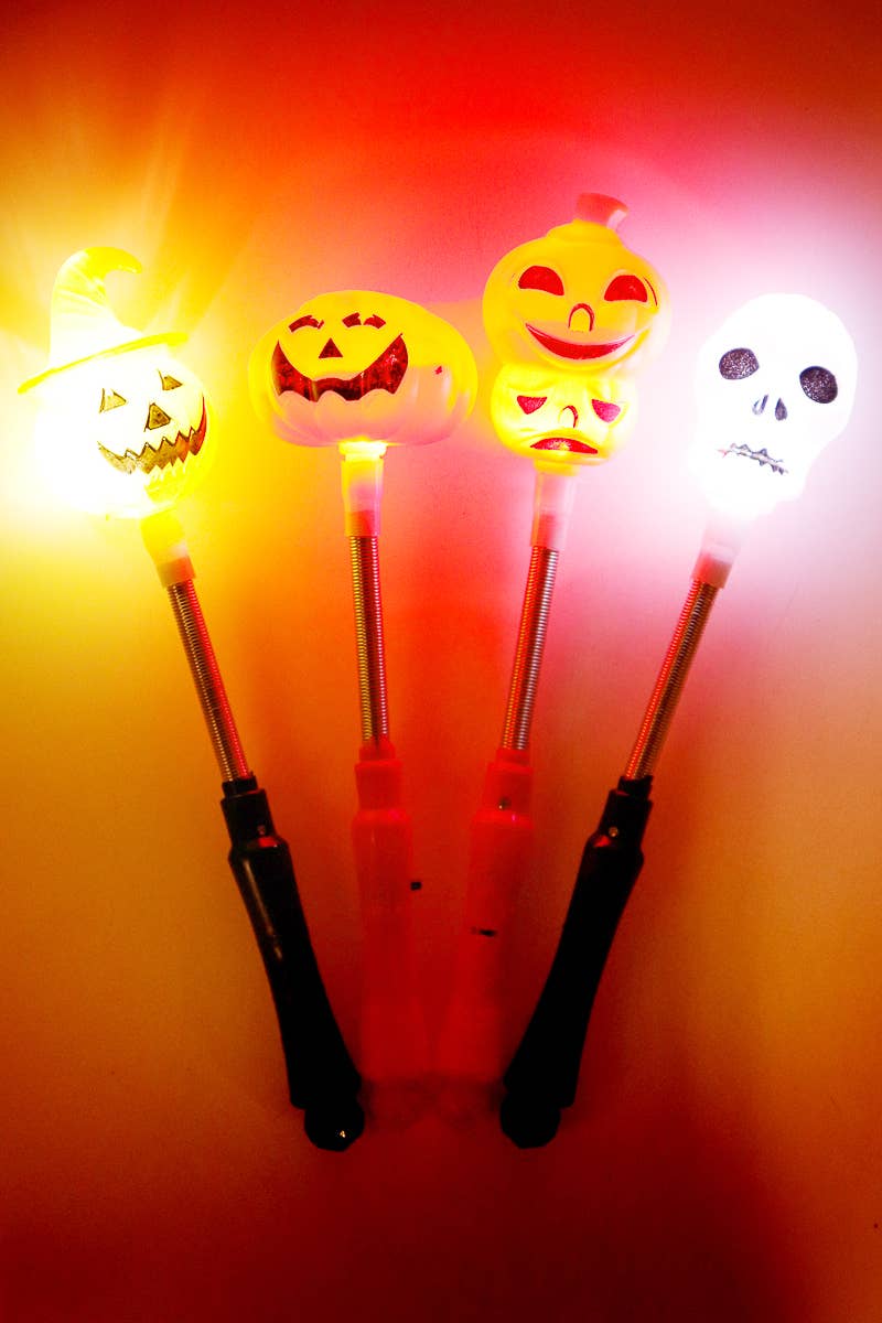 Halloween Skull Pumpkin Head Spring LED Light-Up Stick Wand