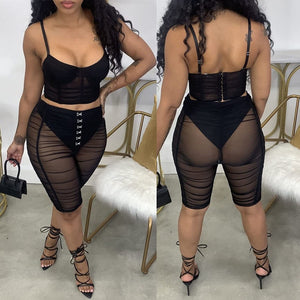 Black See Through Bodycon Ruch Set