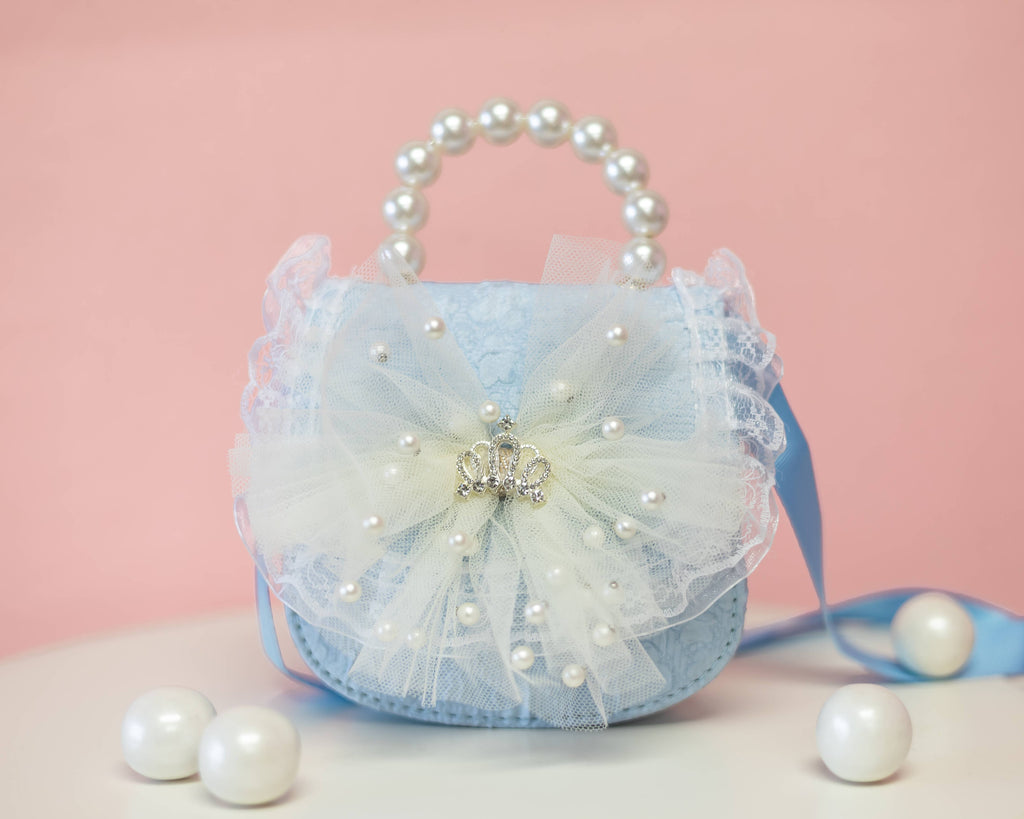 Blue Mini Pearly Lace Crown Crossbody Bag