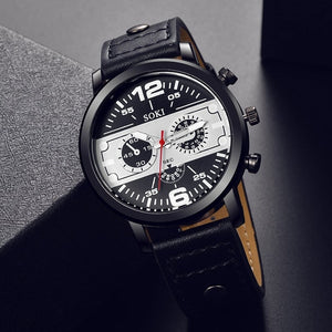 SOKI Luxury Brand Men Military Leather Strap Watch