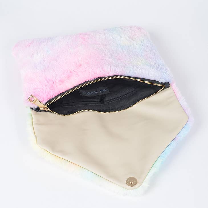 Multi Colored Faux Fur Envelope Clutch