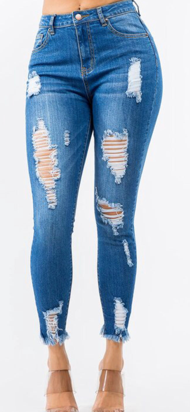 High Waisted Distressed Skinny Jeans