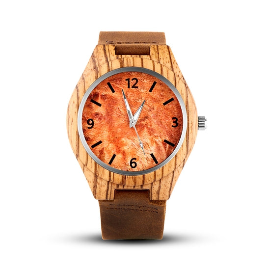 Men's Wooden Case With Leather Band Wrist Watch