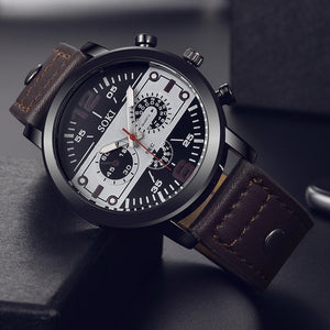 SOKI Luxury Brand Men Military Leather Strap Watch