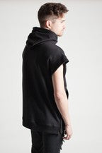 Men's Cropped Sleeved  Hoodie -Black