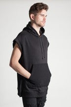 Men's Cropped Sleeved  Hoodie -Black