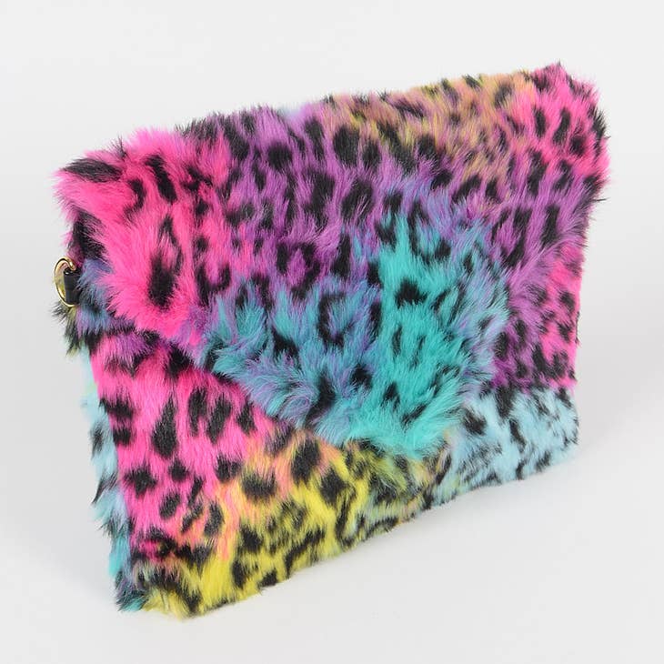 Multi Leo Faux Fur Envelope Clutch