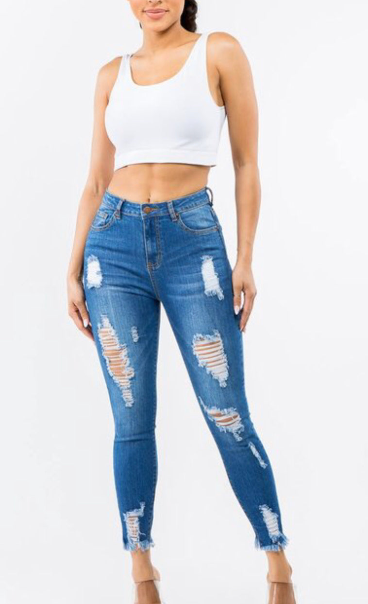 High Waisted Distressed Skinny Jeans