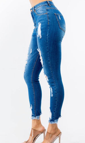 High Waisted Distressed Skinny Jeans