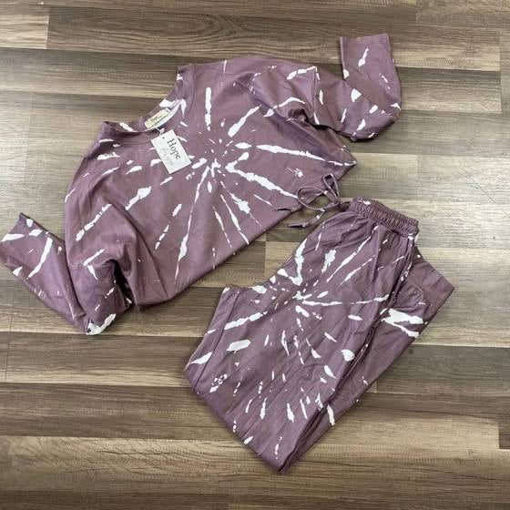 Purple Marble Print Long-Sleeve Tee & Joggers