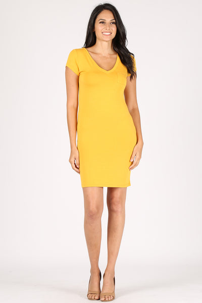 Yellow Mini Bodycon V-Neck T-Shirt Dress