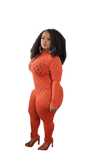 Hollow Out Orange Jumpsuit