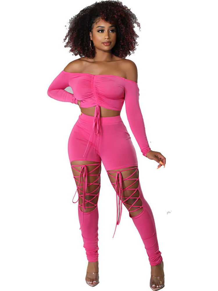 Off the Shoulders Ruched Set Pink